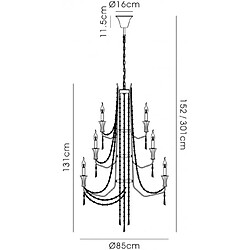 Luminaire Center Chandelier sans abats jours Armand Or français 12 ampoules 152cm