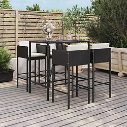 vidaXL Ensemble de bar de jardin 5 pcs avec coussins noir poly rotin