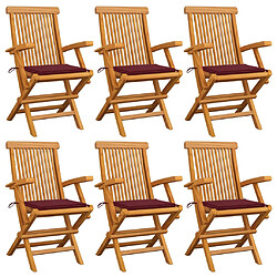 vidaXL Chaises de jardin coussins rouge bordeaux lot de 6 Teck massif