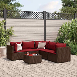 vidaXL Salon de jardin 6 pcs avec coussins Marron Résine tressée