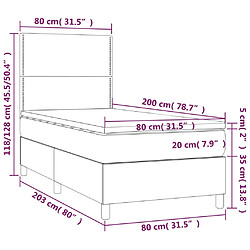 vidaXL Sommier à lattes de lit avec matelas et LED Gris foncé 80x200cm pas cher