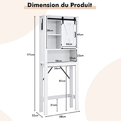 Helloshop26 Meuble wc au-dessus de toilettes en bois 3 étagères avec porte coulissante pour salle de bain 68x22x171cm 20_0004922