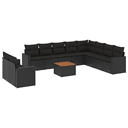 vidaXL Salon de jardin 11 pcs avec coussins noir résine tressée