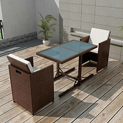 Maison Chic Salon de jardin encastrable 3 pcs et coussins - Ensemble table et chaises d'extérieur - Salon/Mobilier de jardin classique Rotin Marron -MN78368