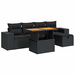 vidaXL Salon de jardin 6 pcs avec coussins noir résine tressée acacia