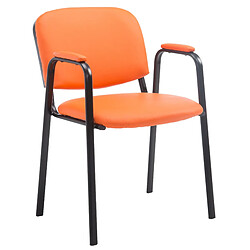 Decoshop26 Chaise visiteur avec accoudoirs intégrés zone d'attente en PVC orange piètement à 4 pieds en métal noir 10_0003381