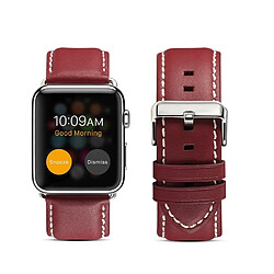 Wewoo Pour Apple Watch Series 5 & 4 44 mm / 3 & 2 & 1 42 mm Protection de l'environnement Bracelet en cuir véritable rouge-brun