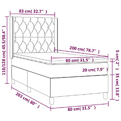 vidaXL Sommier à lattes de lit matelas LED Gris clair 80x200cm Velours pas cher