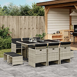 Maison Chic Ensemble à manger d'extérieur 11 pcs avec coussins,Salon de jardin gris poly rotin -GKD544782