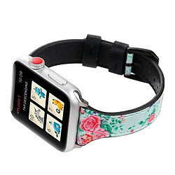 Wewoo Lettre T Forme Simple Floral Bracelet de montre en cuir véritable avec boucle en acier inoxydable pour Apple Watch séries 3 et 2 et 1 38 mm (vert) pas cher