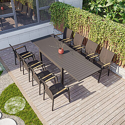 Avril Paris Table de jardin extensible aluminium 135/270cm + 8 fauteuils empilables textilène Gris Anthracite - LAZARE 8 