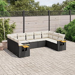 Maison Chic Ensemble Tables et chaises d'extérieur 9 pcs avec coussins,Salon de jardin noir résine tressée -GKD634718