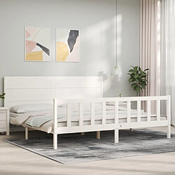 Maison Chic Lit adulte - Cadre Structure de lit avec tête de lit Contemporain blanc 200x200 cm bois massif -MN78996