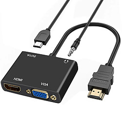 Avizar Adaptateur HDMI Mâle vers VGA et HDMI Femelles avec Prise Audio 3.5mm et Charge