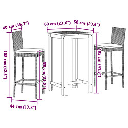 vidaXL Ensemble de bar de jardin 3 pcs noir bois massif acacia rotin pas cher