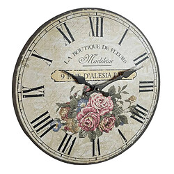 L'Héritier Du Temps Horloge Murale Pendule Ronde de Cuisine ou Salon en Bois et Papier La Boutique De Fleurs Madeleine 4x34x34cm