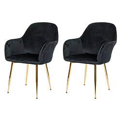 Decoshop26 Lot de 2 chaises de salle à manger design rétro en tissu velours noir pieds métal dorés 04_0000380