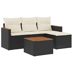 vidaXL Salon de jardin 5 pcs avec coussins noir résine tressée