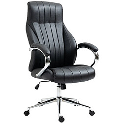 Decoshop26 Fauteuil de bureau forme ergonomique pivotant à 360° en véritable cuir noir et métal chromé 10_0002715