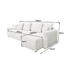 Mes Canapé d'angle convertible réversible 294 cm en tissu bouclettes blanc pas cher