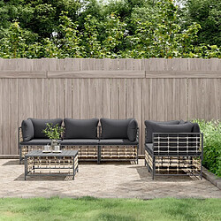 Maison Chic Salon de jardin 6 pcs + coussins - Mobilier/Meubles de jardin - Table et chaises d'extérieur anthracite résine tressée -MN72951