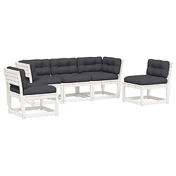 Maison Chic Salon de jardin 5 pcs avec coussins | Ensemble de Table et chaises | Mobilier d'Extérieur blanc bois massif de pin -GKD25077