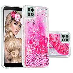 Coque en TPU anti-rayures, motif sables mouvants à paillettes Oiseau rose pour votre Samsung Galaxy A22 5G (EU Version)