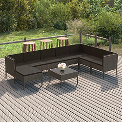 vidaXL Salon de jardin 9 pcs avec coussins Résine tressée Gris