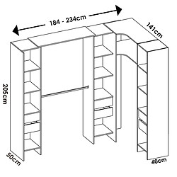 Pegane Kit armoire dressing d'angle extensible en bois mélaminé blanc - Longueur 164-234 x Profondeur 141 x Hauteur 205 cm