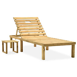 Maison Chic Chaise longue de jardin, Transat avec table et coussin Pin imprégné