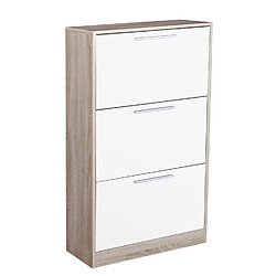 Toilinux Meuble à chaussure design bois Pratik - L. 63 x H. 117 cm - Blanc