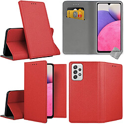 Htdmobiles Housse etui portefeuille avec coque intérieure en silicone pour Samsung Galaxy A33 5G + film ecran - ROUGE MAGNET