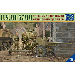 Riich Models Figurine Mignature U.s. M1 57mm Anti-tank Gun (early Version) On M1a3 Carriage (5 Figures)