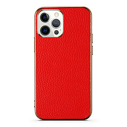 Coque en TPU + cuir véritable électroplaqué, texture litchi, anti-chute rouge pour votre Apple iPhone 13 Pro 6.1 pouces