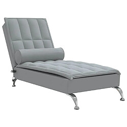 vidaXL Chaise longue de massage avec traversin gris clair tissu