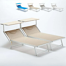 Beach And Garden Design 2 Bain de soleil Xxl professionnels chaises longue piscine transat aluminium Italia Extralarge, Couleur: Beige