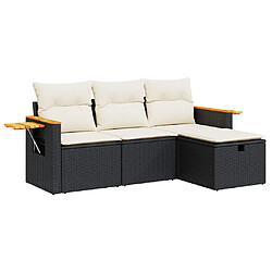 vidaXL Salon de jardin 4 pcs avec coussins noir résine tressée