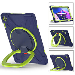 Coque en silicone anti-chute avec poignée et béquille rotative pour votre Lenovo Tab M10 (Gen 3) TB-328FU/TB-328XU - Bleu marine/vert jaune