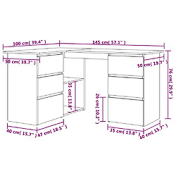 vidaXL Bureau d'angle chêne artisanal 145x100x76 cm bois d'ingénierie pas cher