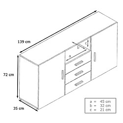 Mpc Commode avec 2 portes, 3 tiroirs et 1 compartiment ouvert, noir mat/noir haute brillance (139 x 72 x 35 cm)