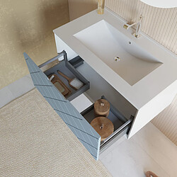 Avis Kiamami Valentina MEUBLE DE SALLE DE BAIN 80 CM BLEU CLAIR MAT AVEC LAVABO ET MIROIR ROND 75 CM | MIAMI