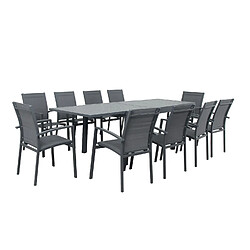 Avis Avril Paris Table de jardin extensible aluminium 135/270cm + 10 Fauteuils empilables textilène Gris Anthracite - ANDRA