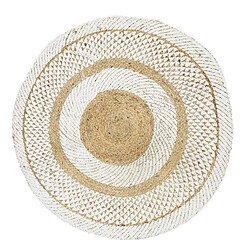 Toilinux Tapis rond en Jute avec imprimé - D.90cm - Blanc