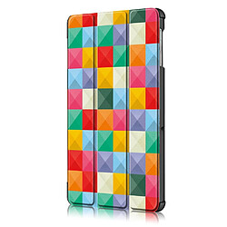 Acheter Etui en PU motif imprimé tri-pliure avec support grilles de triangles colorés pour votre Samsung Galaxy Tab S5e SM-T720/SM-T725