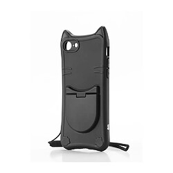 WE Coque de protection CHAT APPLE IPHONE 7 / 8 / SE 2020 Noir: Design chat miroir intégré avec dragonne - support repose téléphone anti-chocs semi-rigid