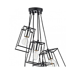 Luminaire Center Suspension Tower noir mat et chrome poli 6 ampoules