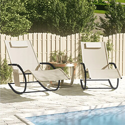 Maison Chic Lot de 2 Chaises longues à bascule | Bain de soleil Relax | Transat Crème Acier et textilène -GKD32811