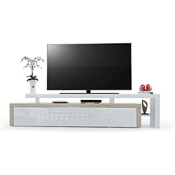 Acheter Mpc Meuble TV Laqué Blanc Et Aspect Chêne Brut 52 X 227 X 35 Cm