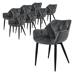 ML-Design Lot de 8 chaises de salle à manger assise anthracite en velours pieds métal noir