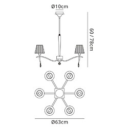 Luminaire Center Suspension Siena rond 6 Ampoules E14, laiton poli avec Abat jours crème ambré et cristal transaparent